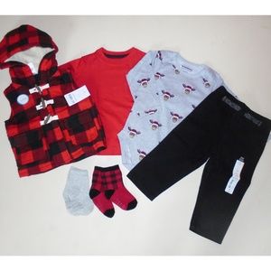 Toddler Boy 6-Piece Buffalo Plaid Set 12-18M NEW
